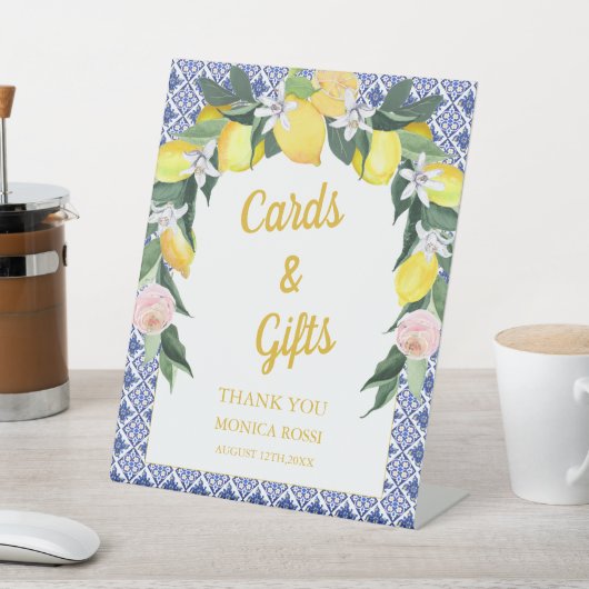 Blauw Italiaans Tegels Citroen Vrijgezellenfeest K Reclamebord Met Voetstuk (Insitu)