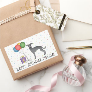 Blauw-Italiaanse Greyhound Cute Dog - Happy Birthd Rechthoekige Sticker