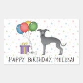 Blauw-Italiaanse Greyhound Cute Dog - Happy Birthd Rechthoekige Sticker (Voorkant)