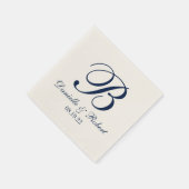 Blauw| Ivoor Aangepaste bruiloft Monogram Papier s Servetten (Hoek)
