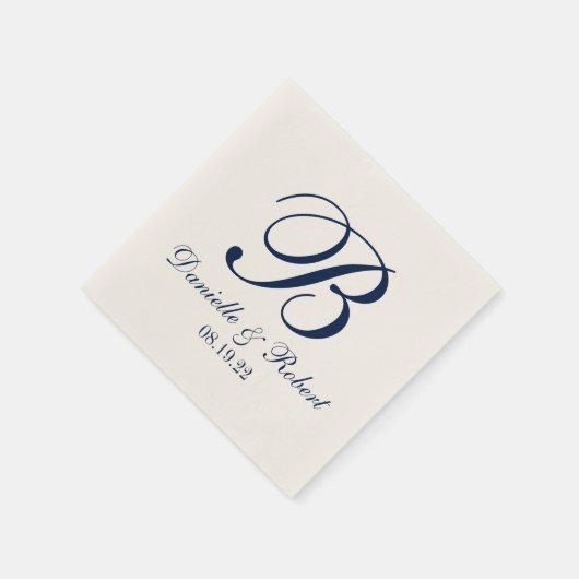 Blauw| Ivoor Aangepaste bruiloft Monogram Papier s Servetten (Hoek)
