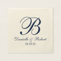 Blauw| Ivoor Aangepaste bruiloft Monogram Papier s
