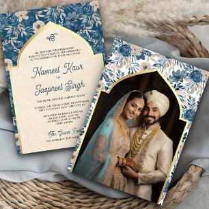 Blauw Ivoor Bloem Foto Anand Karaj Sikh Huwelijk Kaart