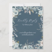 Blauw & Ivoor Bloemachtige Trouwdag Kaart (Achterkant)