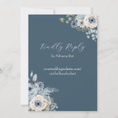 Blauw & Ivoor Bloemen Bruiloft Kaart (Achterkant)