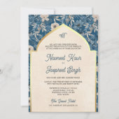 Blauw Ivoor Bloemen Foto Anand Karaj Sikh Bruiloft Kaart (Voorkant)