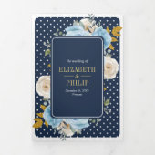 Blauw Ivoor Bloemen Rozen Alles in Een Navy Weddin Drieluik Uitnodiging (Cover)