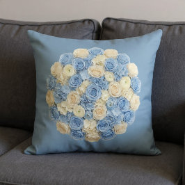 Blauw & Ivoor Bloemmotief Kussen