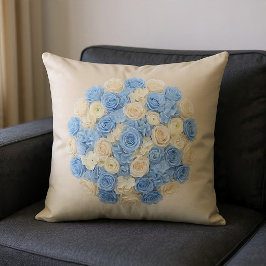 Blauw & Ivoor Bloemmotief Kussen