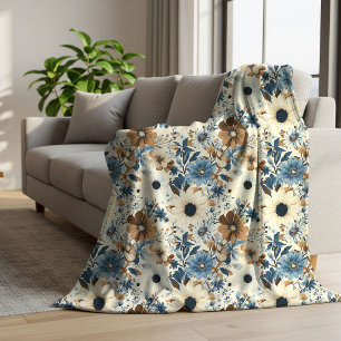 Blauw Ivoor Bloemstof Dusty Blue Elegant Trouwcade Sherpa Deken