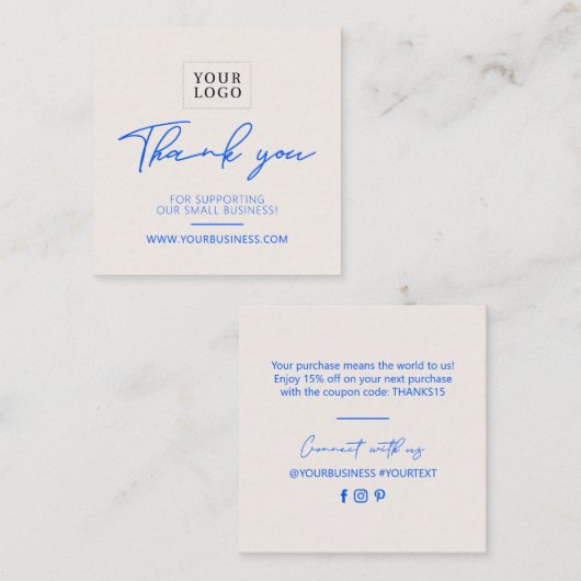 Blauw & Ivoor Eenvoudig Bedrijf Dank u Invoegen Vierkante Visitekaartje (Voorkant / Achterkant)