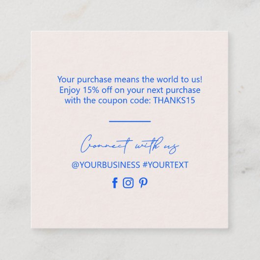 Blauw & Ivoor Eenvoudig Bedrijf Dank u Invoegen Vierkante Visitekaartje (Achterkant)