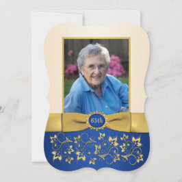 Blauw, Ivoor, Goud 65e foto Verjaardag uitnodiging