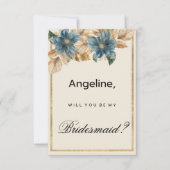 Blauw ivoor gouden herfst voorjaar bloemen Bruidsm Kaart (Voorkant)