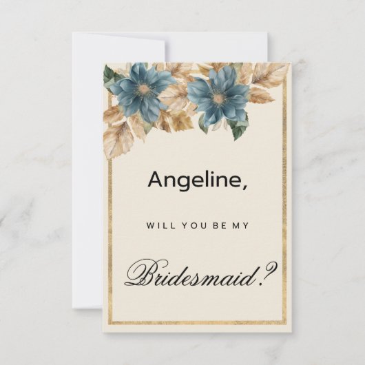 Blauw ivoor gouden herfst voorjaar bloemen Bruidsm Kaart (Voorkant)