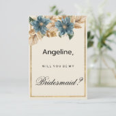 Blauw ivoor gouden herfst voorjaar bloemen Bruidsm Kaart (Staand voorkant)