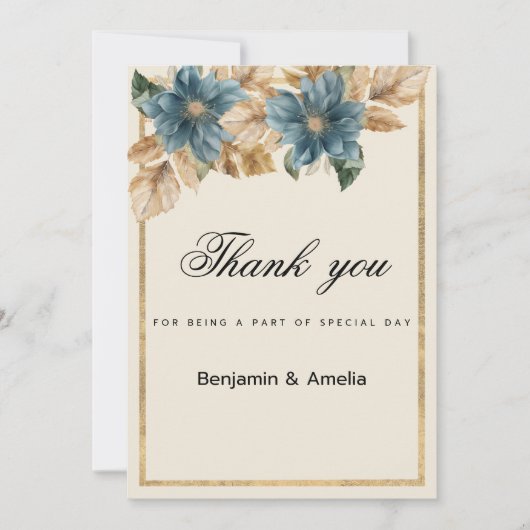 Blauw ivoor gouden herfst voorjaar bloemendank u kaart (Voorkant)