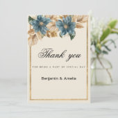 Blauw ivoor gouden herfst voorjaar bloemendank u kaart (Staand voorkant)