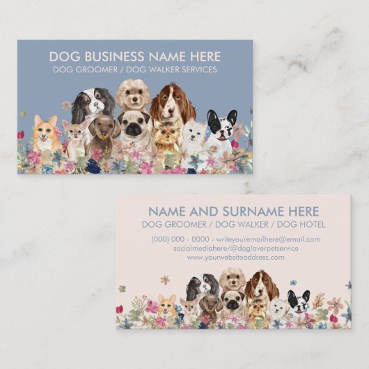 Blauw Ivoor Pet Grooming Hond Sitters Groomer Visitekaartje (Voorkant / Achterkant)