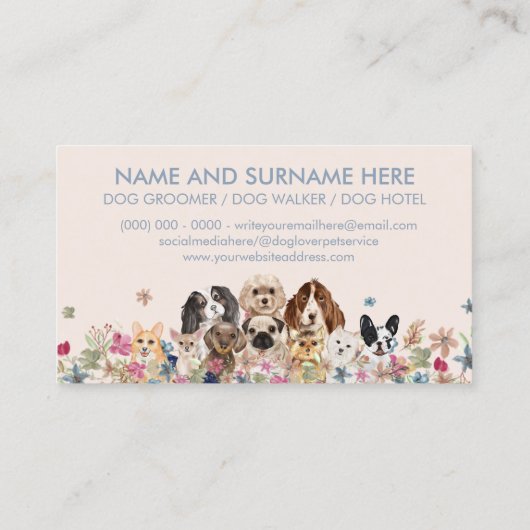 Blauw Ivoor Pet Grooming Hond Sitters Groomer Visitekaartje (Achterkant)