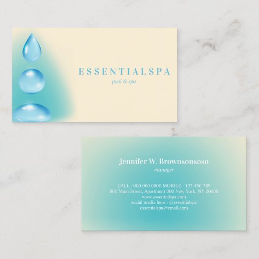 Blauw Ivoor Spiritueel Water druppels reiki yoga z Visitekaartje (Voorkant / Achterkant)