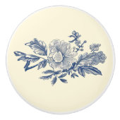 Blauw Ivoor Toile Peony Detail Keramische Knop (Voorkant)