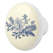 Blauw Ivoor Toile Peony Detail Keramische Knop (Rechts)