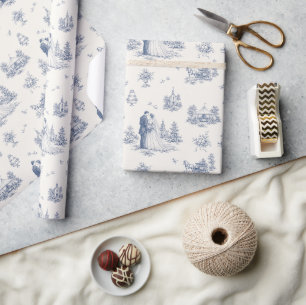 Blauw Ivoor Toile Trouwstijl Cadeau Cadeaupapier