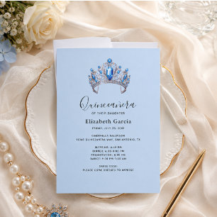Blauw & Ivoorkleurig Bloemstuk Quinceañera Kaart