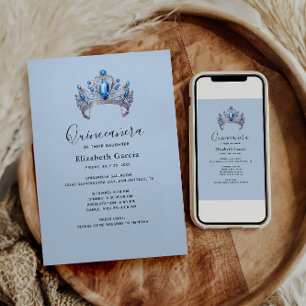 Blauw & Ivoorkleurig Bloemstuk Quinceañera Kaart