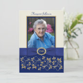 Blauw, Ivoorkleurig, Gouden 75ste Foto Verjaardags Kaart (Staand voorkant)