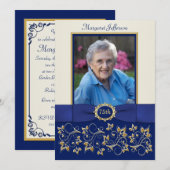 Blauw, Ivoorkleurig, Gouden 75ste Foto Verjaardags Kaart (Voorkant / Achterkant)