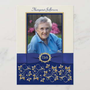 Blauw, Ivoorkleurig, Gouden 75ste verjaardagsuitno Kaart