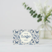 Blauw Ivoorkleurige Toile De Jouy Aangepast Logo Q Visitekaartje (Staand voorkant)