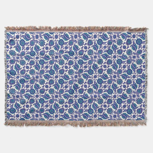 Blauw Iznik Bloempatroon Deken (Voorkant)