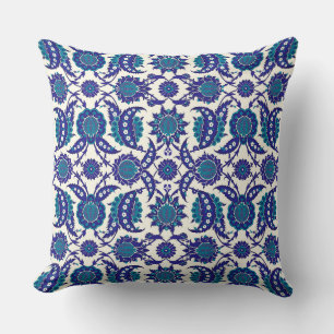 Blauw Iznik Bloempatroon Kussen