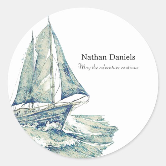 Blauw jacht in gedenkteken ronde sticker (Voorkant)