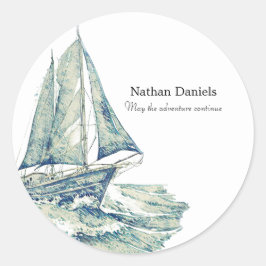 Blauw jacht in gedenkteken ronde sticker