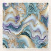  blauw jade Paarse stenen agaat plak Glazen Onderzetter (Voorkant)