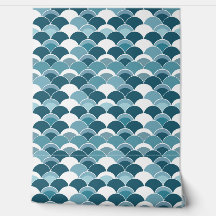 Blauw Japans Fan Print Patroon