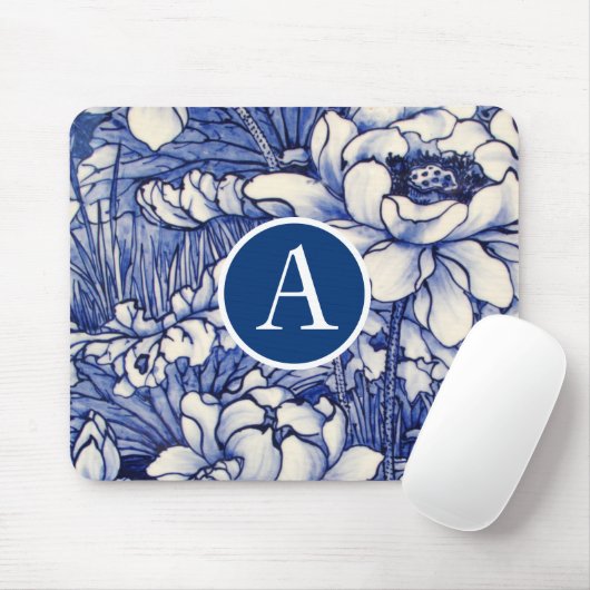 BLAUW JAPANS FLORAL DESIGN DIY INITIAAL Mousepad Muismat (Met muis)