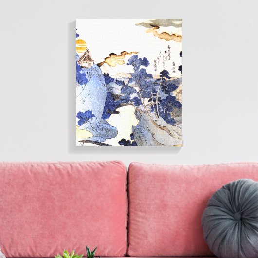  Blauw Japans Kunstbos Ukiyo-E Canvas Afdruk (Insitu (Woonkamer))