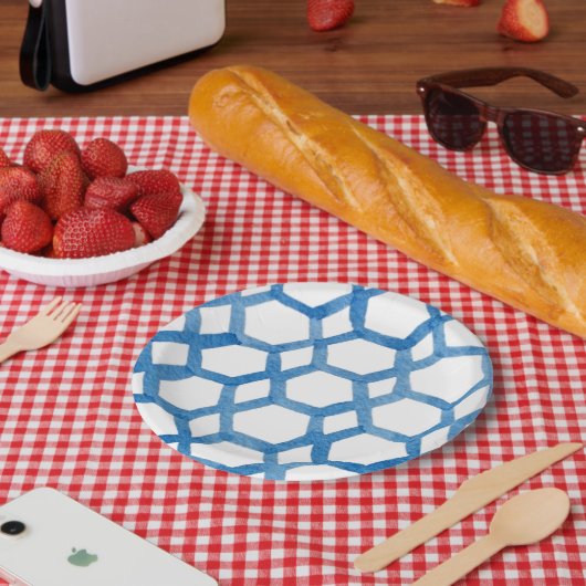 Blauw Japans patroon waterverf Papieren Bordje (Picknick)