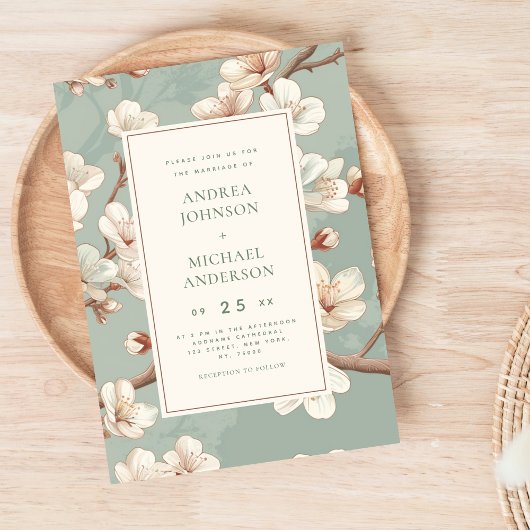 Blauw |  Japanse kersenbloesem bruiloft Kaart