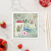  blauw Jay Bird Roze Rose Floral Collage Servetten (Insitu)