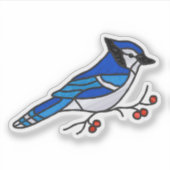 Blauw Jay Digitaal Glas in lood Zonnevanger Ontwer Sticker (Voorkant)