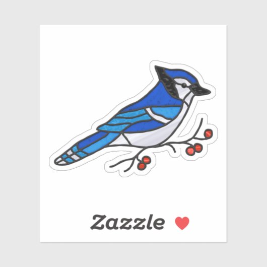Blauw Jay Digitaal Glas in lood Zonnevanger Ontwer Sticker (Vel)