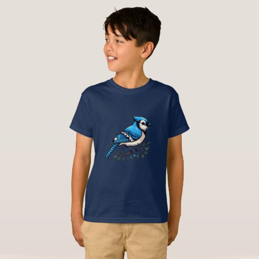 Blauw Jay vogel Kinder Basic T-shirt (Voorkant volledig)
