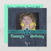 Blauw Jean Denim Birthday Invitation Kaart (Voorkant / Achterkant)