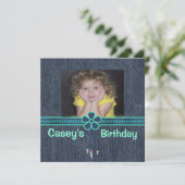 Blauw Jean Denim Birthday Invitation Kaart (Staand voorkant)